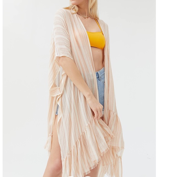 NEW UO striped ruffle duster/kimono/cover up - Picture 3 of 6